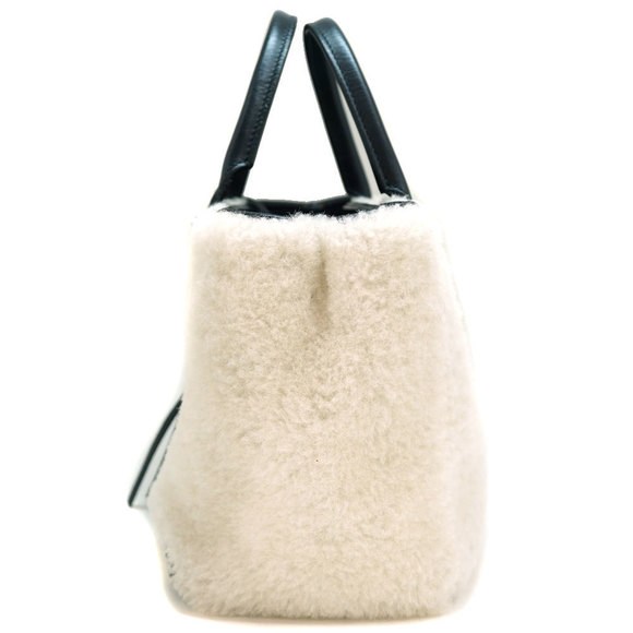 Balenciaga Paper 2WAY Bag Shearling Handbag Shoulder Tote Black Off-White - Picture 2 of 15